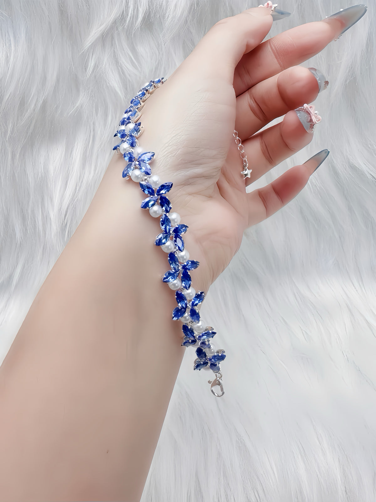 Blue Butterfly Handmade Crystal & Pearl Bracelet