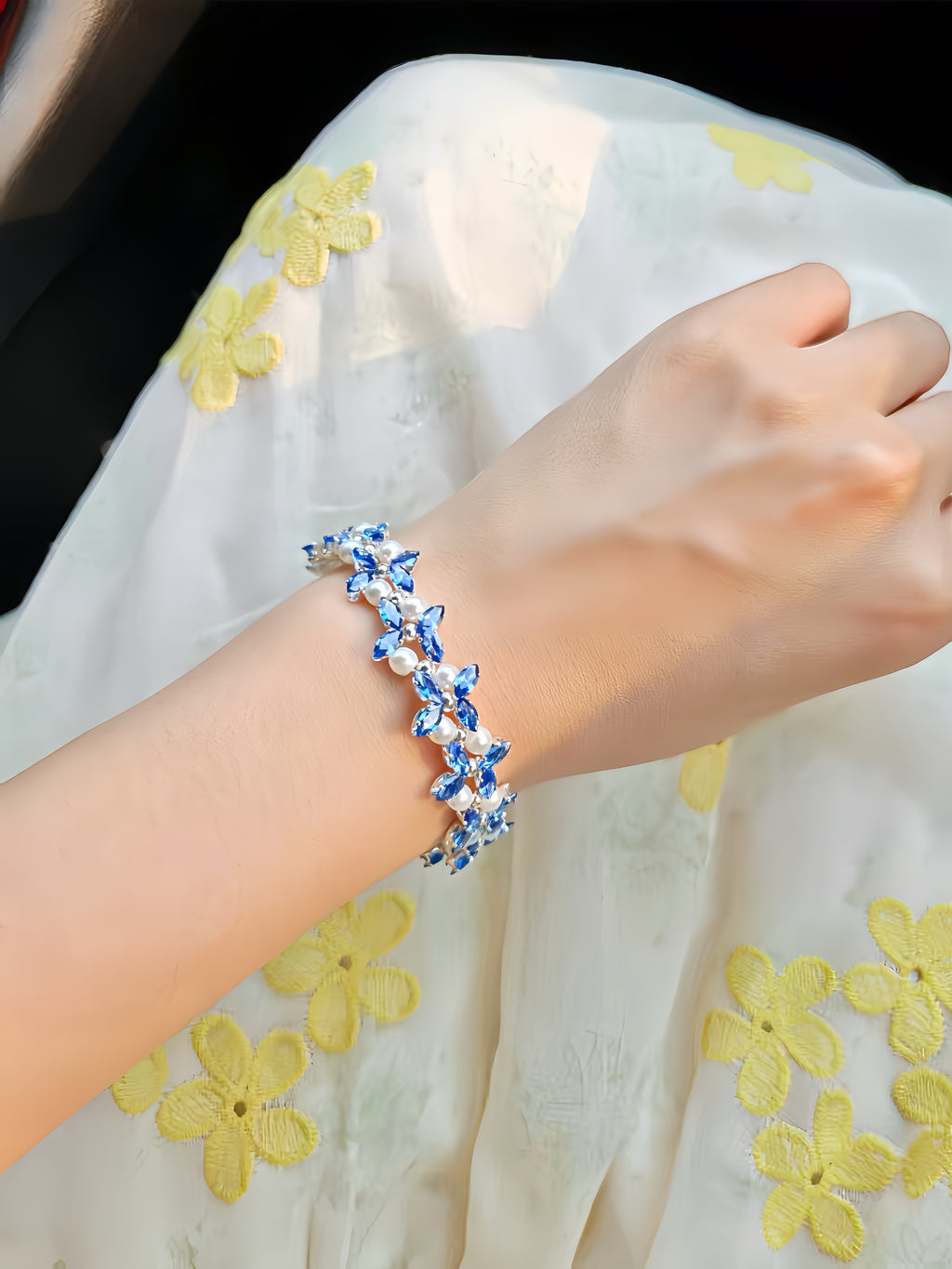 Blue Butterfly Handmade Crystal & Pearl Bracelet