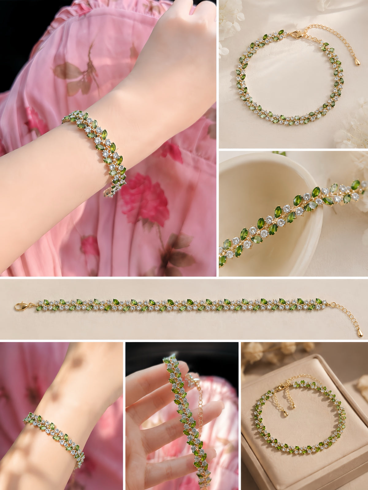 Olive Leaf Crystal Bracelet