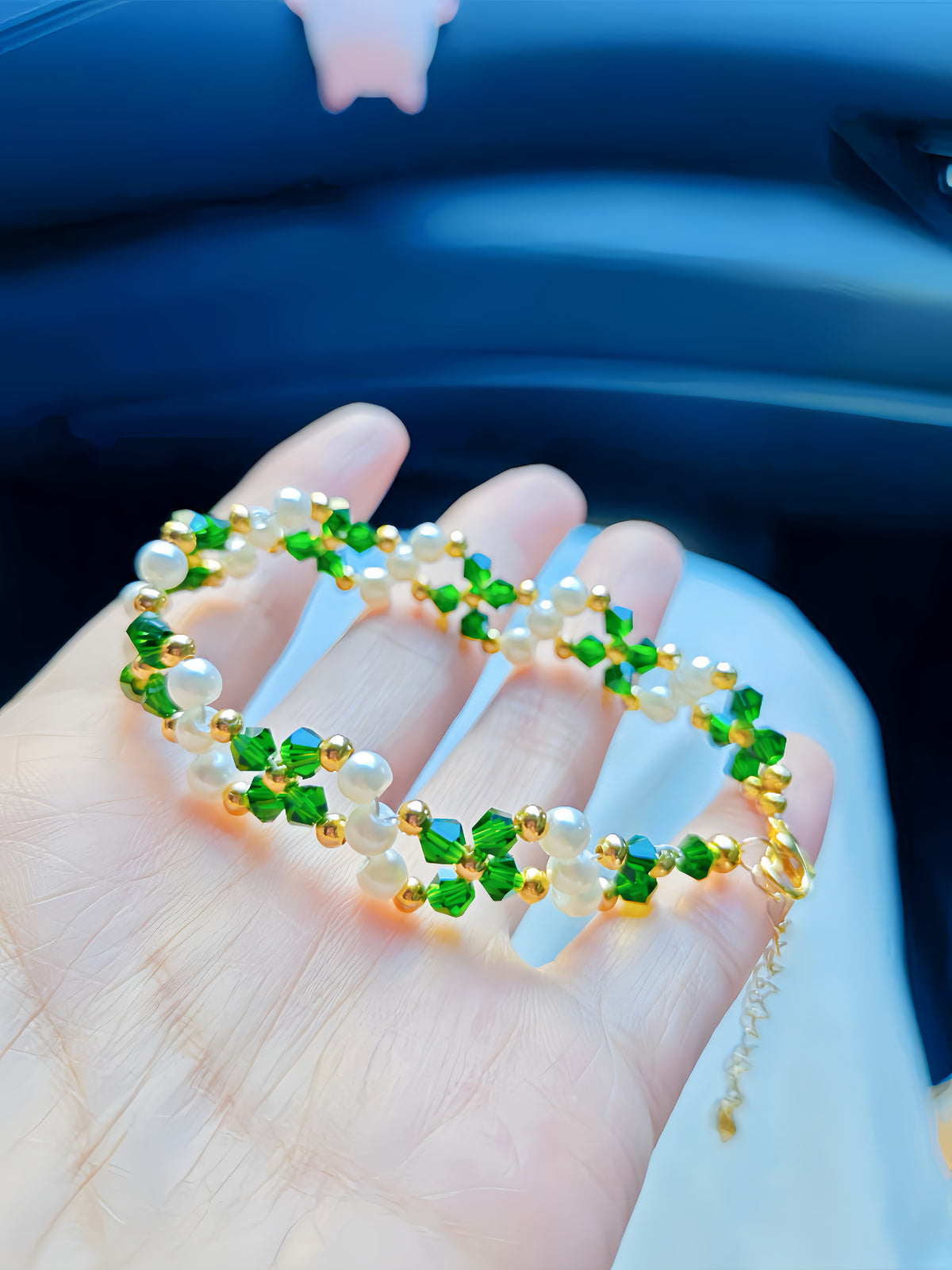 Emerald Green Crystal Pearl Bracelet DIY Kit