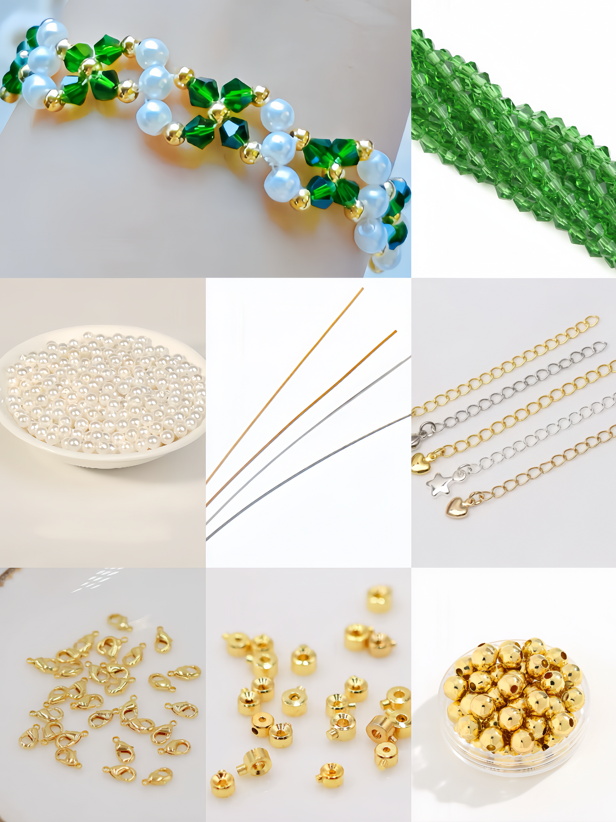 Emerald Green Crystal Pearl Bracelet DIY Kit