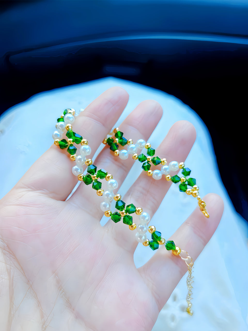 Emerald Green Crystal Pearl Bracelet DIY Kit