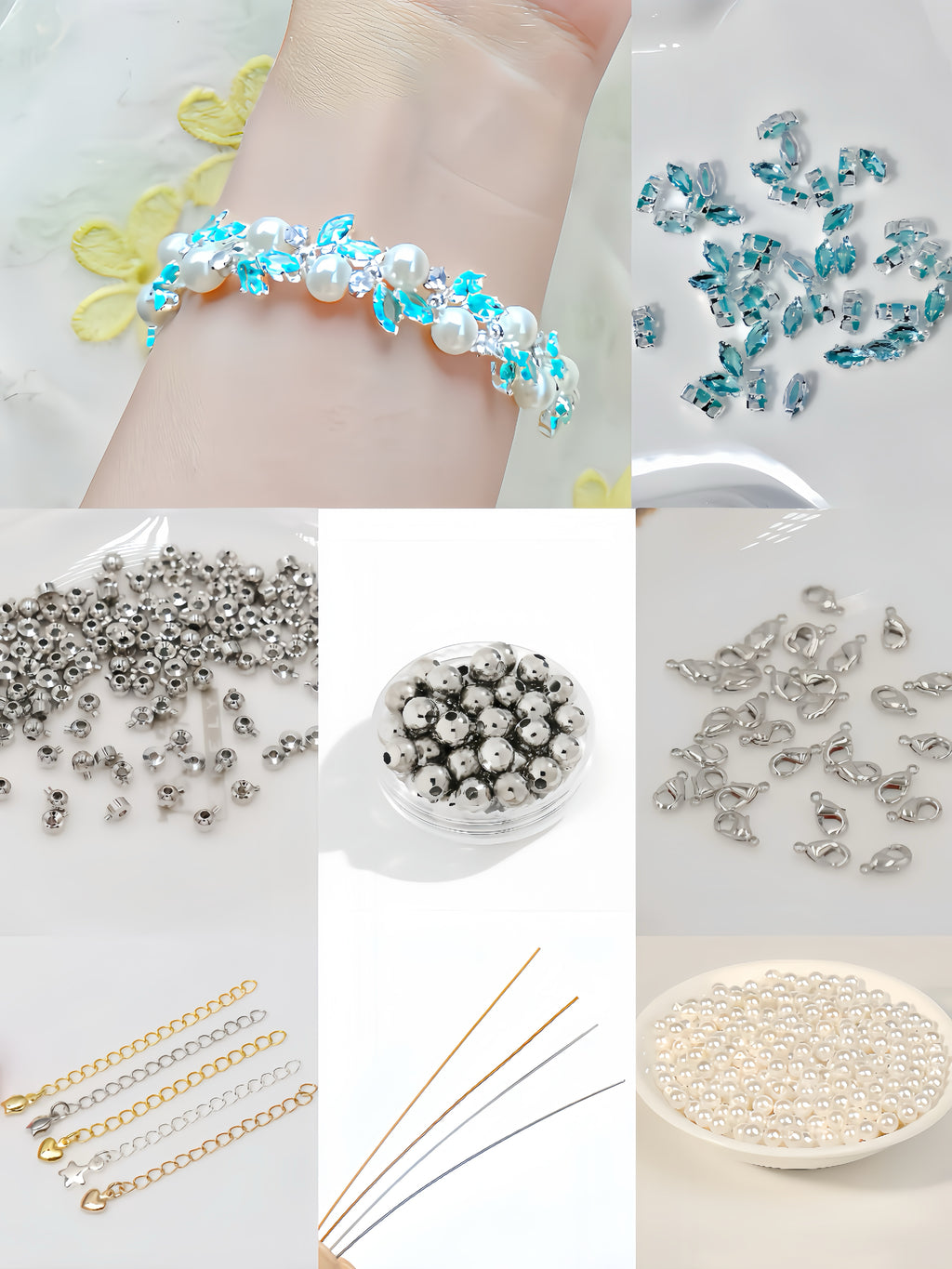 Aqua Leaf Pearl Crystal Bracelet DIY Kit。
