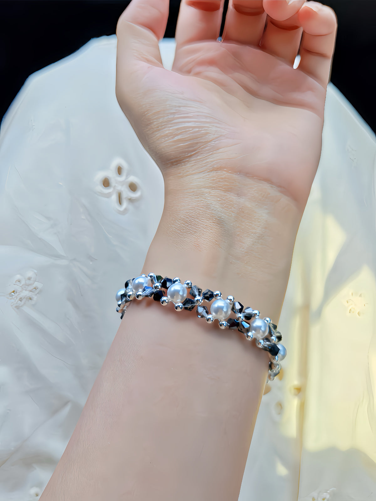 Smoky Crystal Pearl Bracelet
