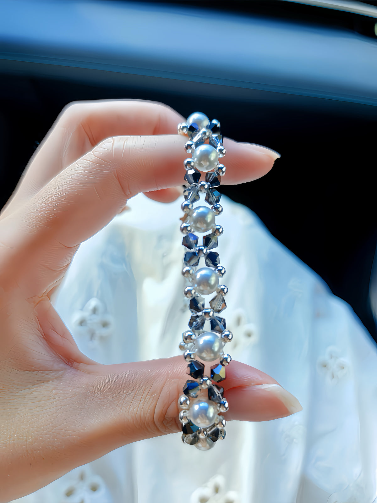 Smoky Crystal Pearl Bracelet