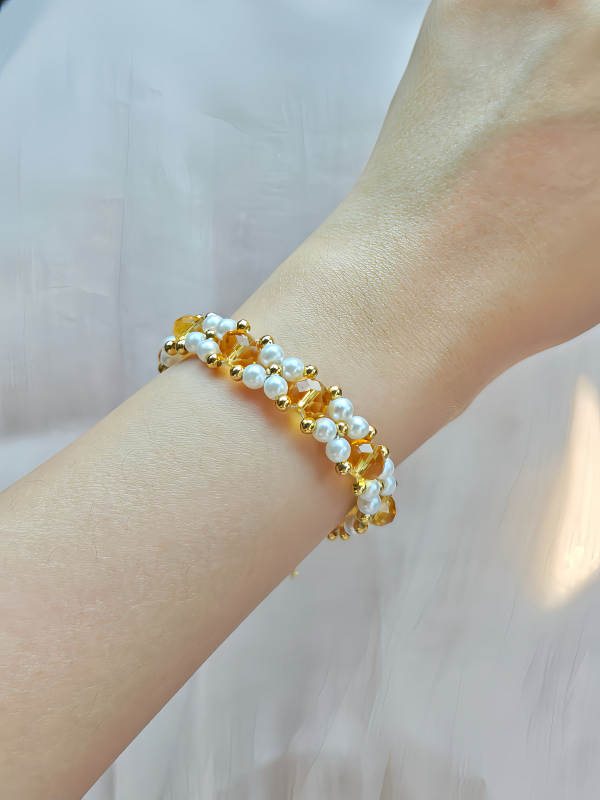 Golden Honey Crystal Pearl Bracelet
