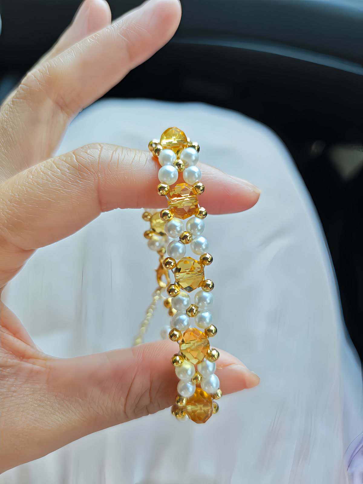 Golden Honey Crystal Pearl Bracelet