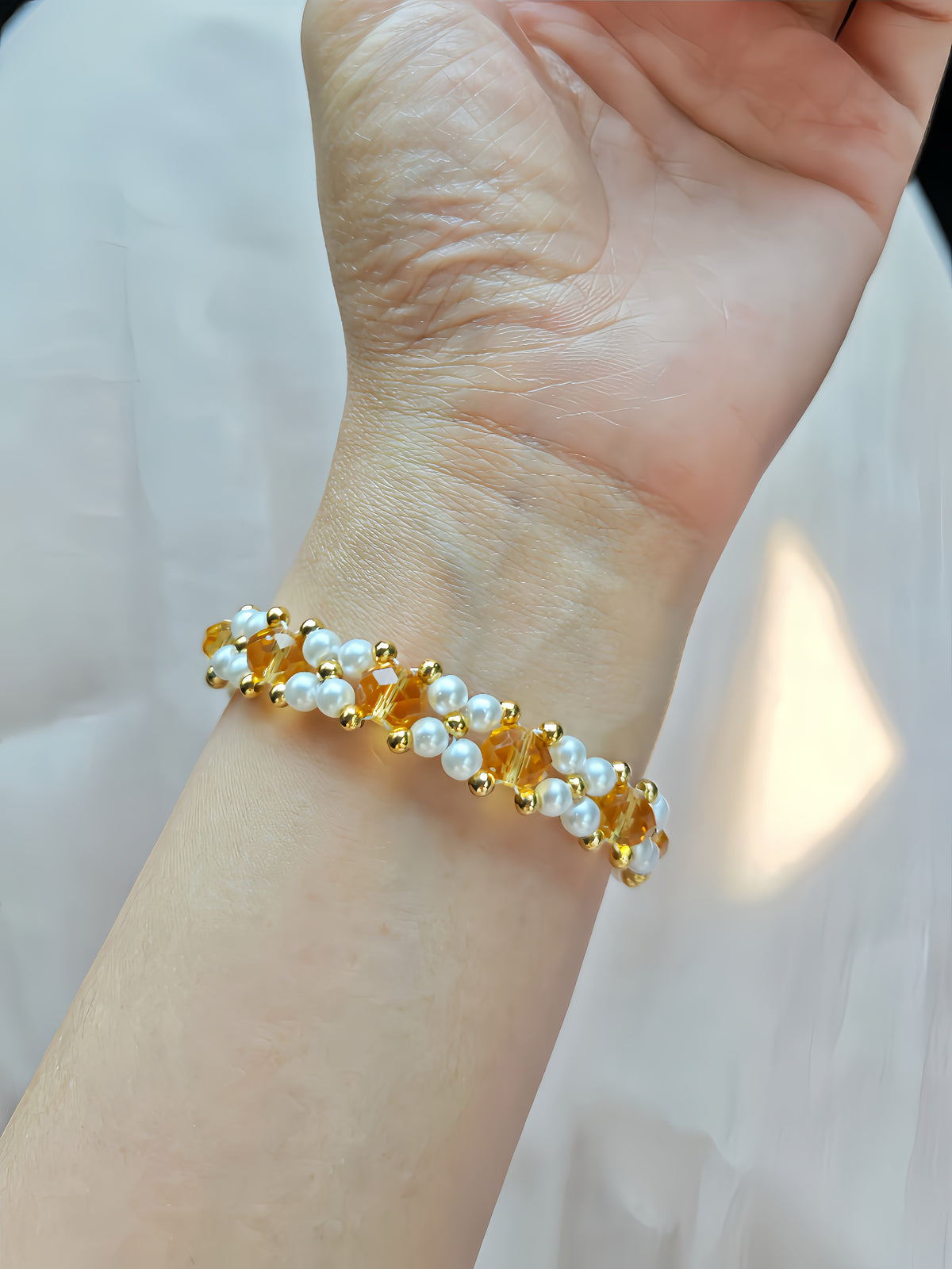 Golden Honey Crystal Pearl Bracelet