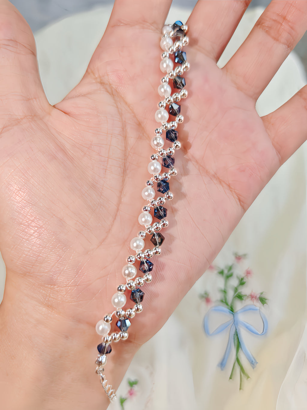 Midnight Blue Crystal Pearl Bracelet DIY Kit