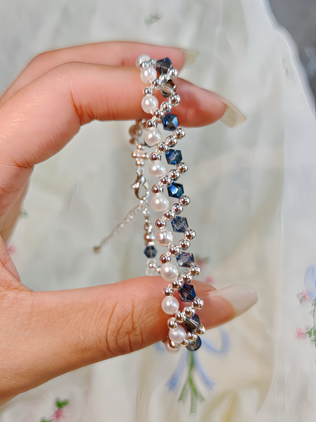 Midnight Blue Crystal Pearl Bracelet