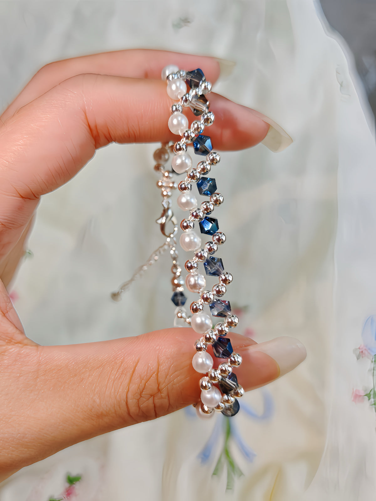 Midnight Blue Crystal Pearl Bracelet