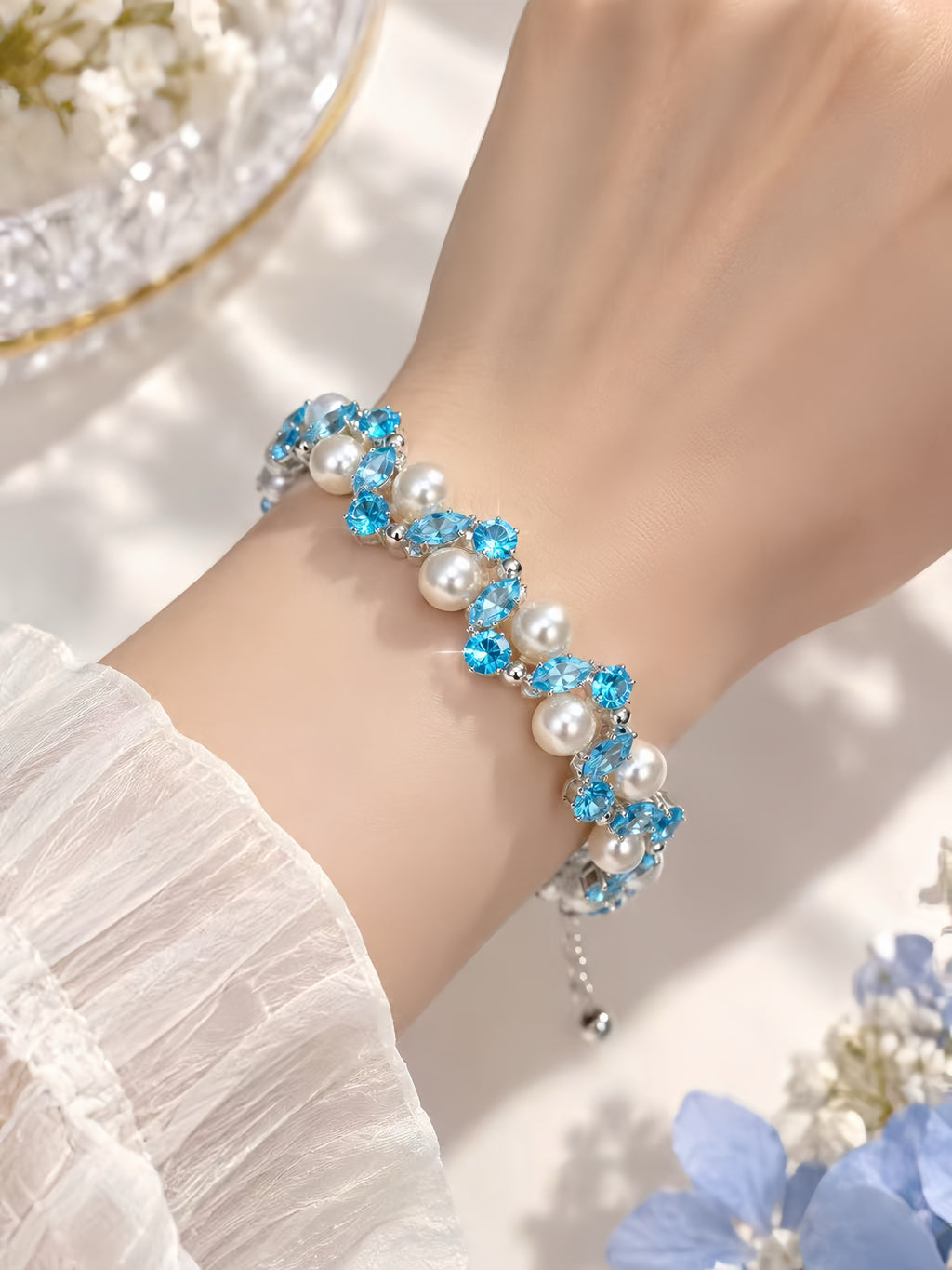 Azure Bloom Crystal Pearl Bracelet DIY Kit 🩵✨