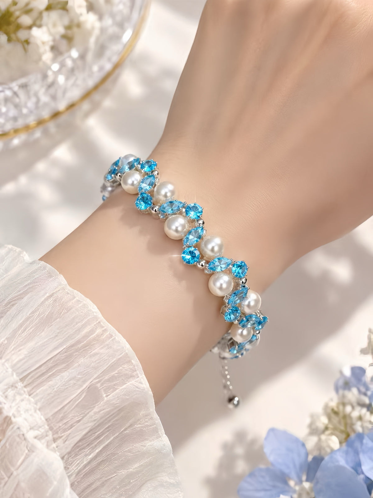 Azure Bloom Crystal Pearl Bracelet DIY Kit 🩵✨