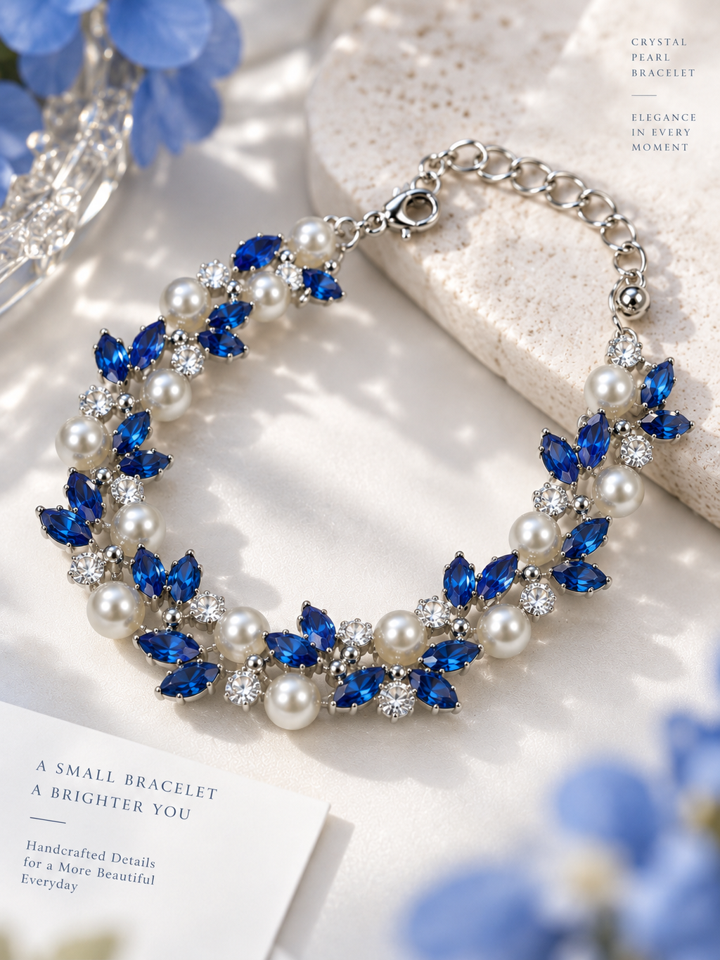 Royal Sapphire Crystal Pearl Bracelet 💙✨