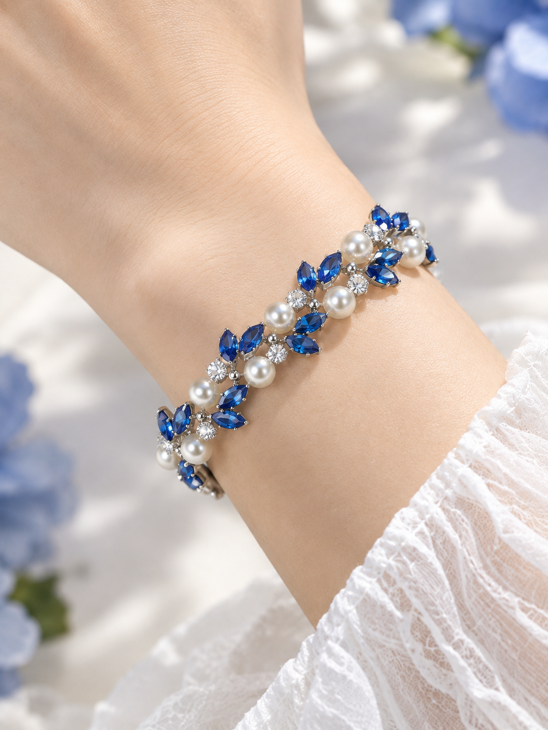 Royal Sapphire Crystal Pearl Bracelet 💙✨