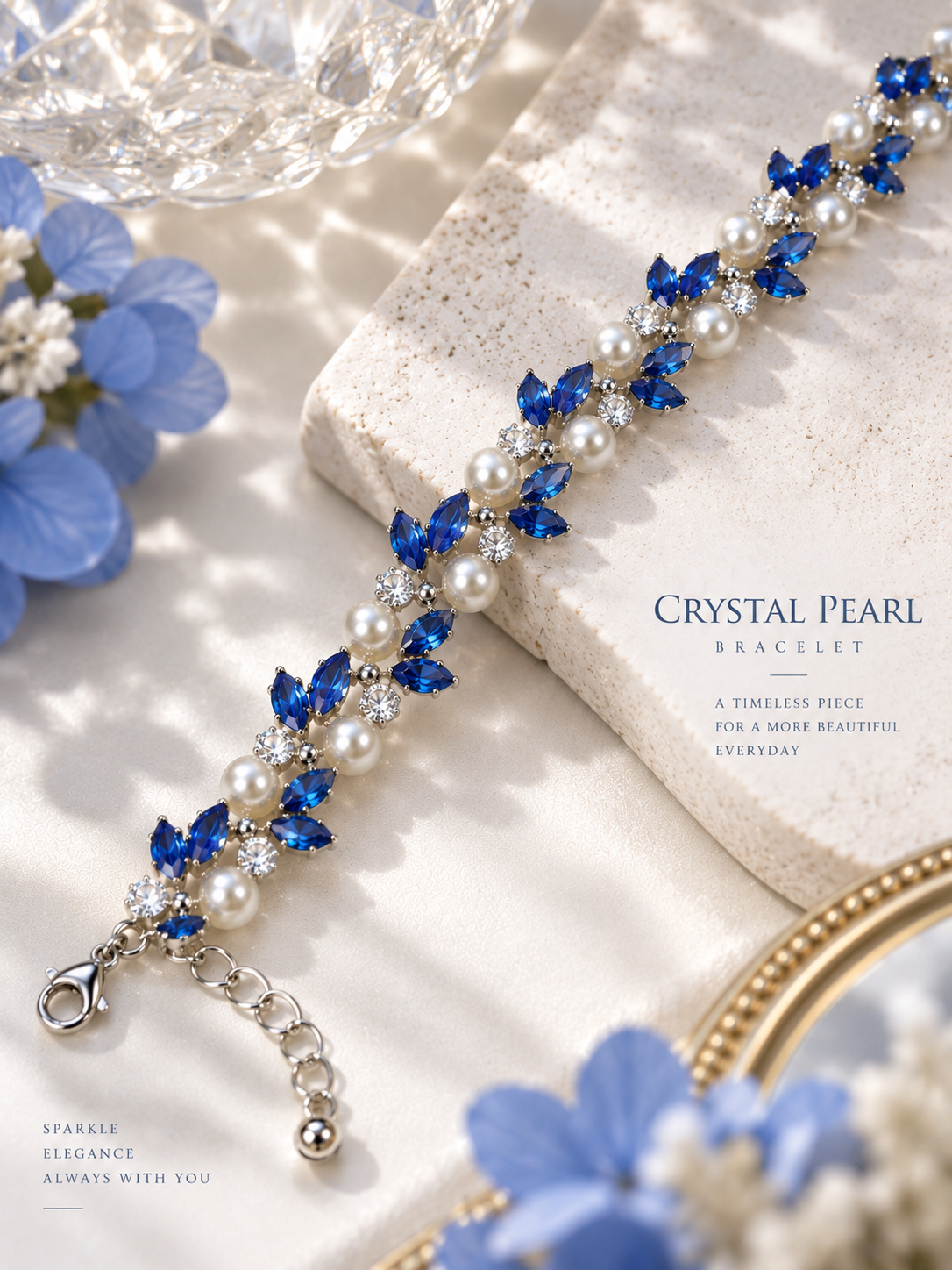 Royal Sapphire Crystal Pearl Bracelet 💙✨