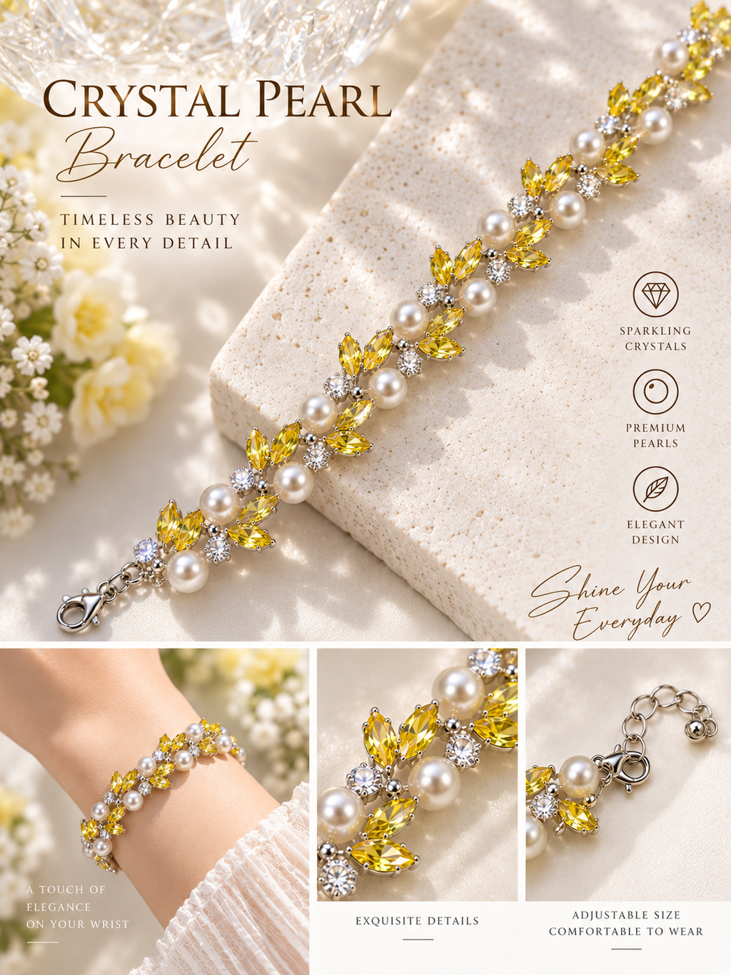 Golden Bloom Crystal Pearl Bracelet DIY Kit