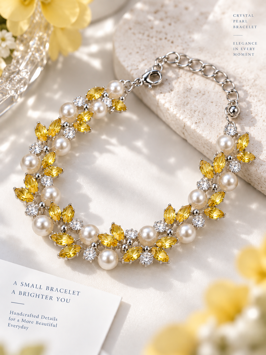 Golden Bloom Crystal Pearl Bracelet
