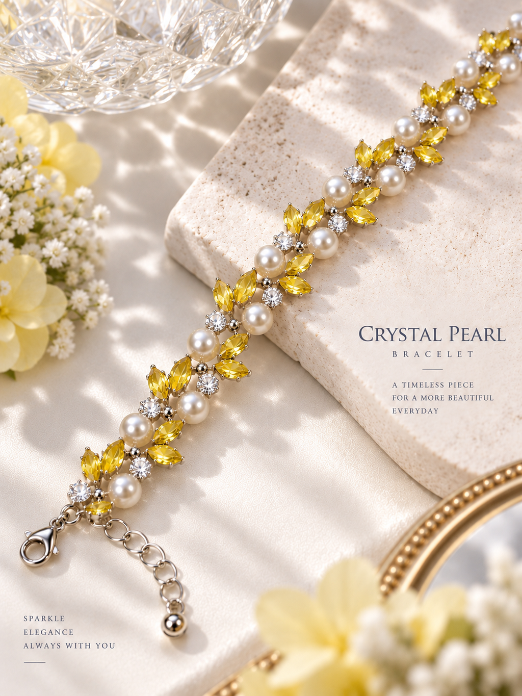 Golden Bloom Crystal Pearl Bracelet
