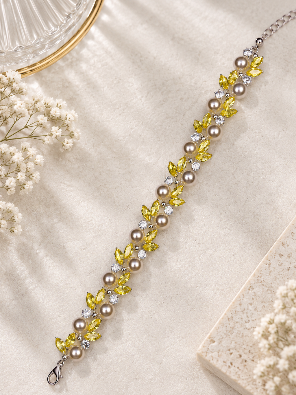 Golden Bloom Crystal Pearl Bracelet DIY Kit