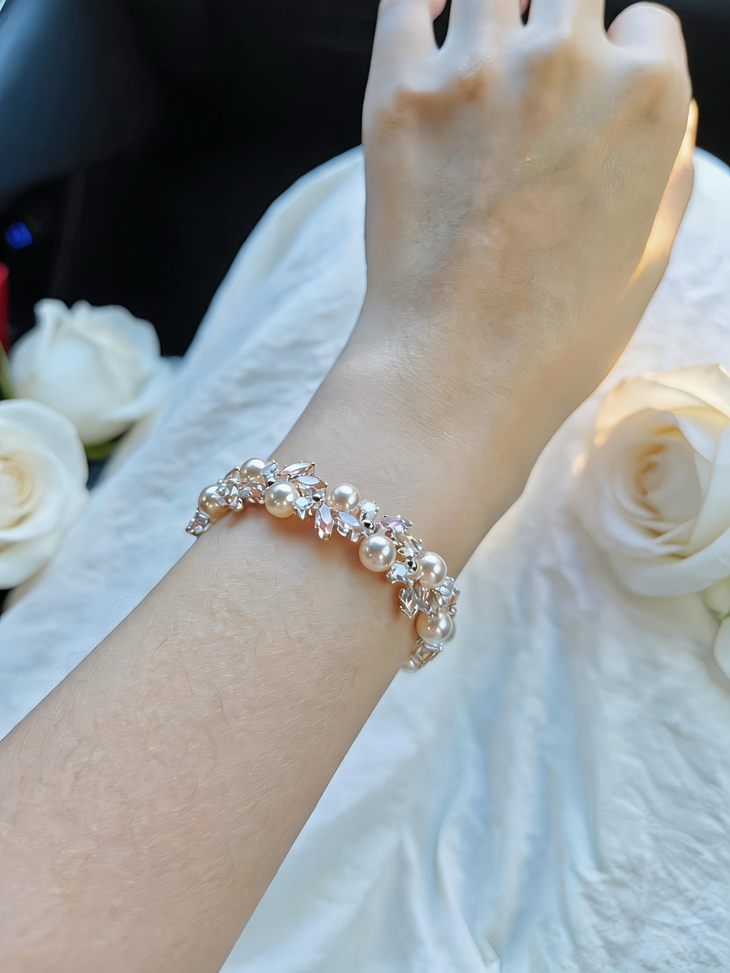 Champagne Pearl Crystal Bracelet
