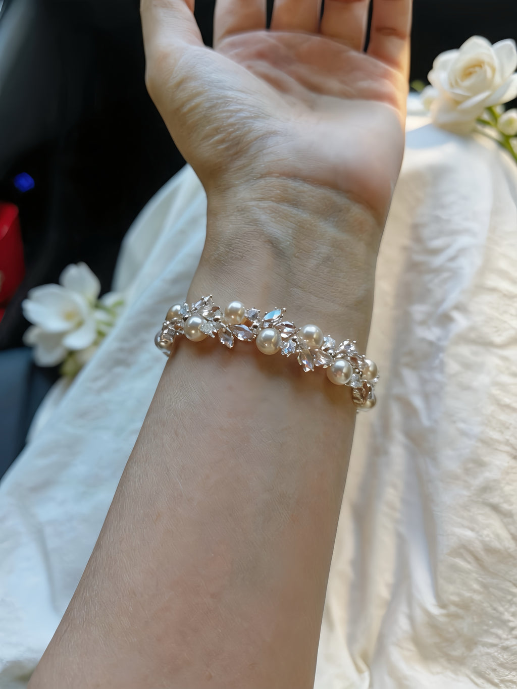Champagne Pearl Crystal Bracelet