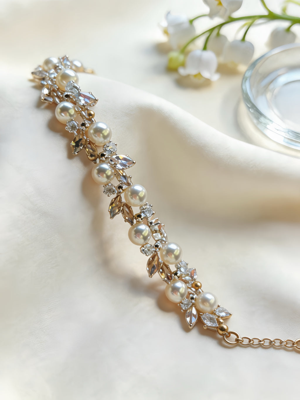 Champagne Pearl Crystal Bracelet