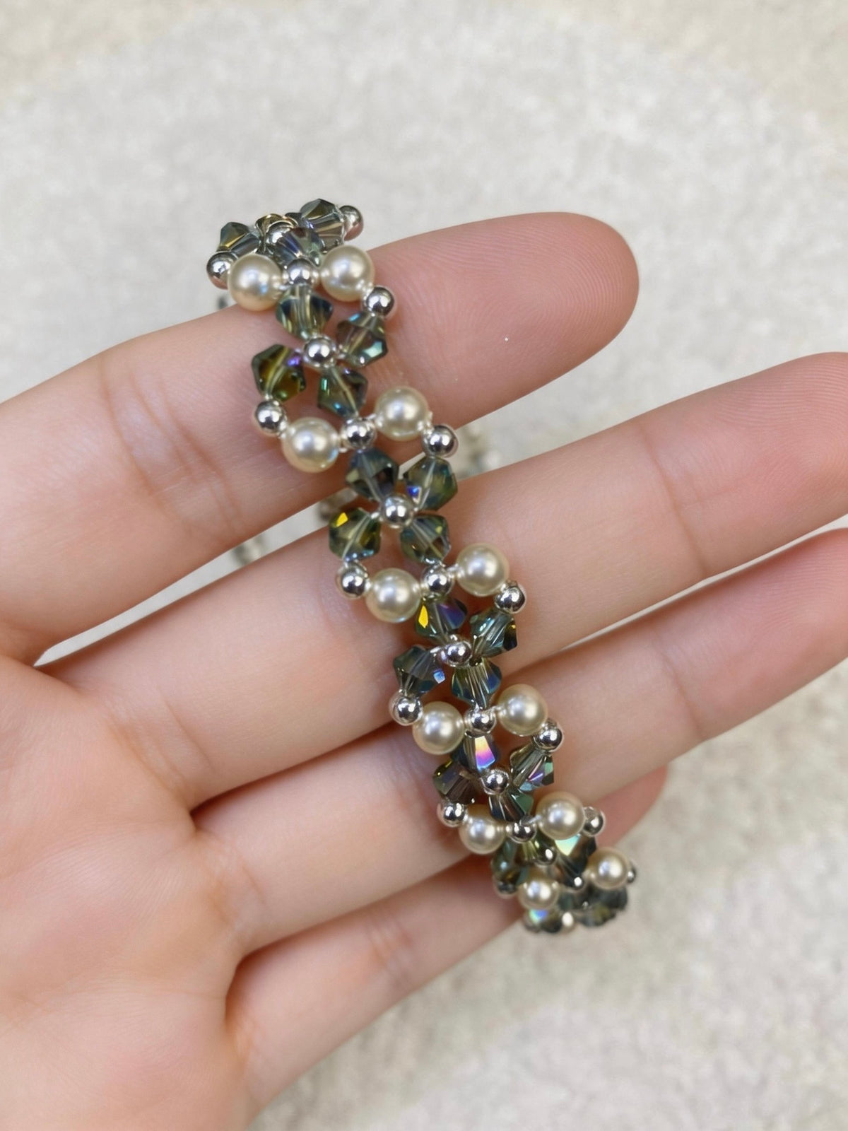 Olive Mist Crystal Pearl Bracelet