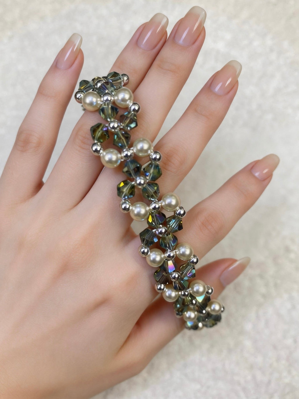 Olive Mist Crystal Pearl Bracelet
