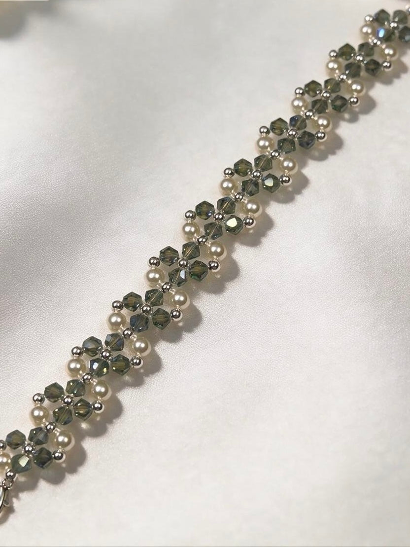 Olive Mist Crystal Pearl Bracelet DIY Kit