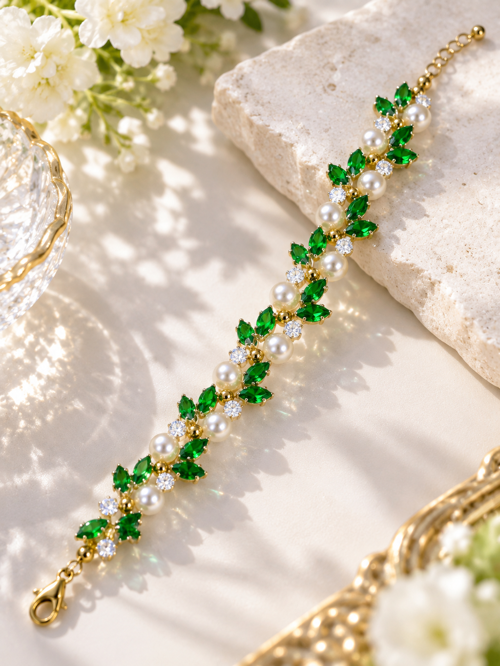 Emerald Garden Crystal Pearl Bracelet DIY Kit