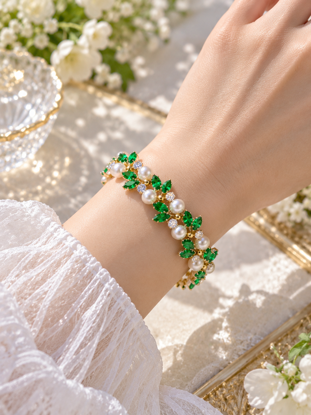 Emerald Garden Crystal Pearl Bracelet DIY Kit