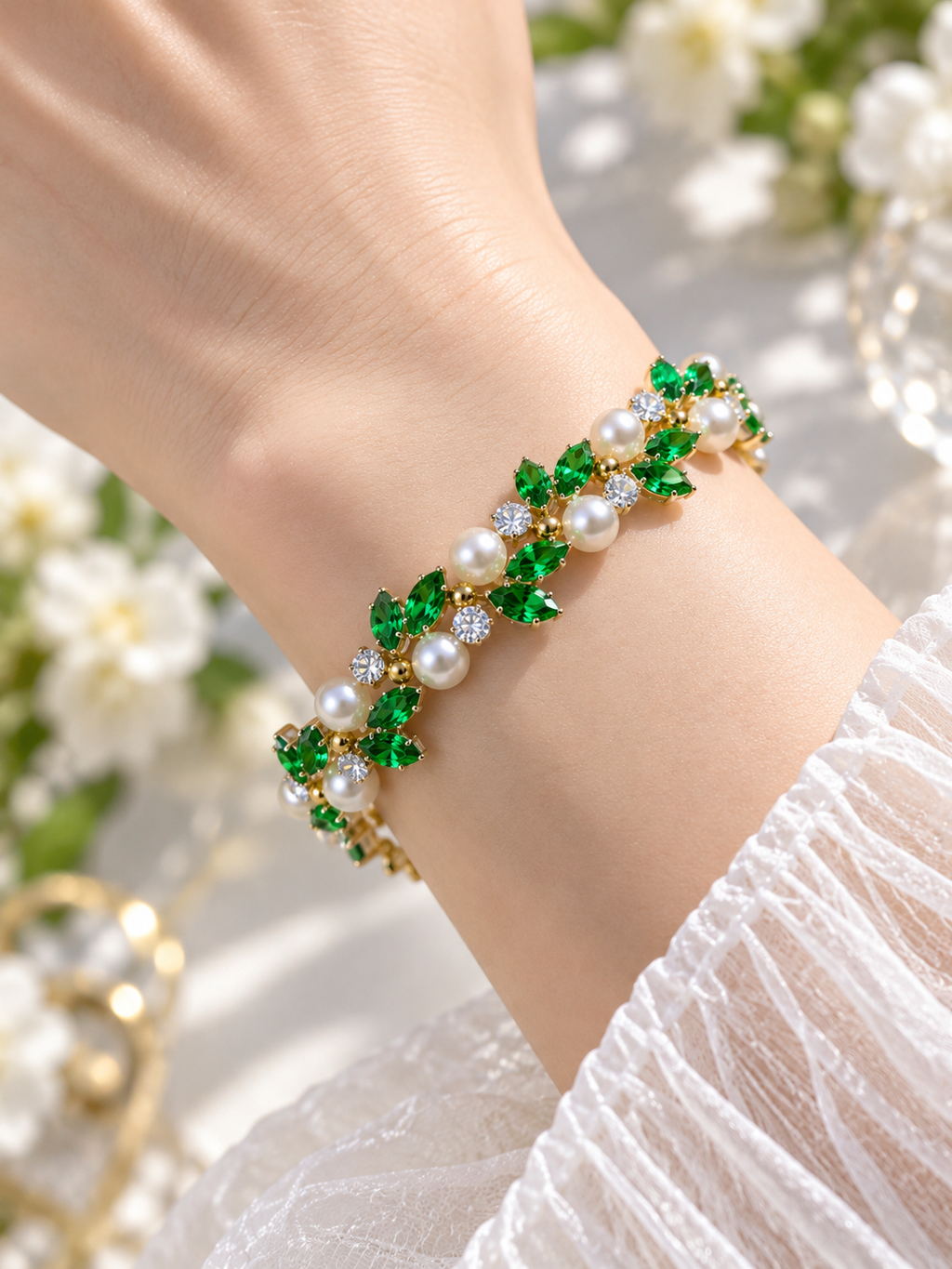 Emerald Garden Crystal Pearl Bracelet DIY Kit