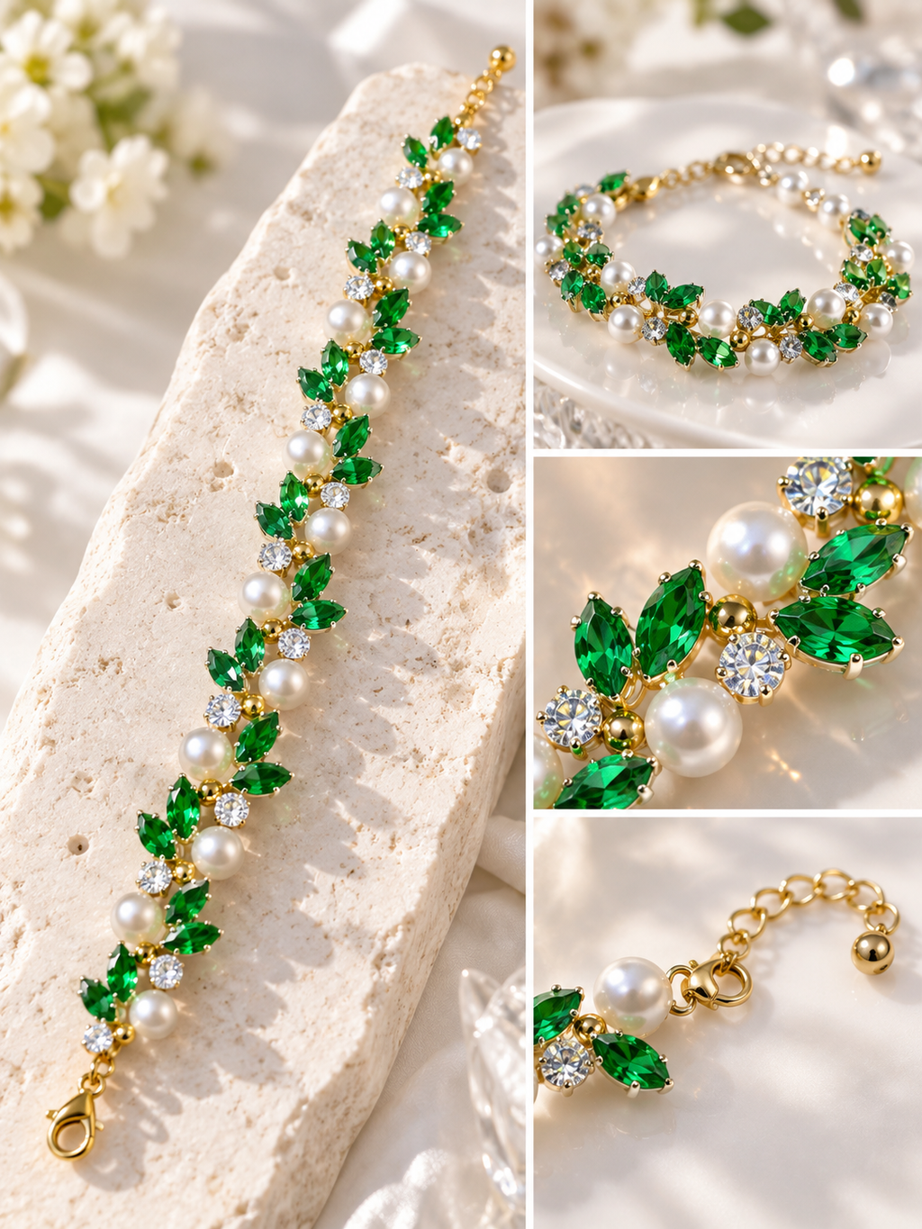 Emerald Garden Crystal Pearl Bracelet DIY Kit
