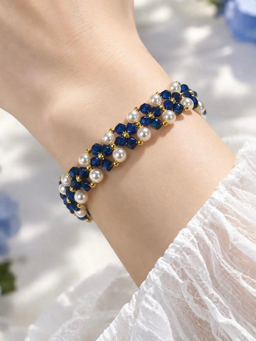 Royal Blue Crystal Pearl Bracelet DIY Kit