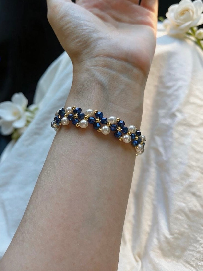 Royal Blue Crystal Pearl Bracelet DIY Kit