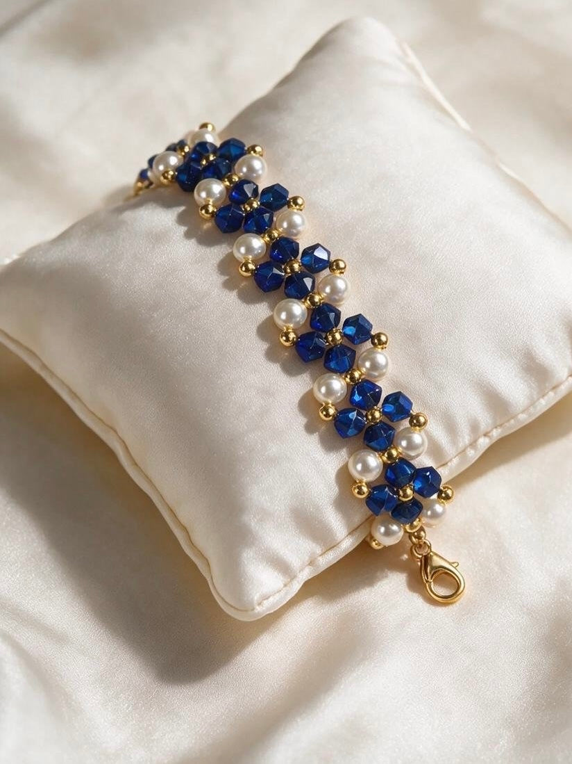 Royal Blue Crystal Pearl Bracelet