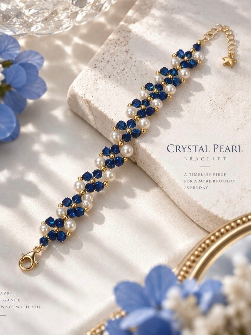 Royal Blue Crystal Pearl Bracelet