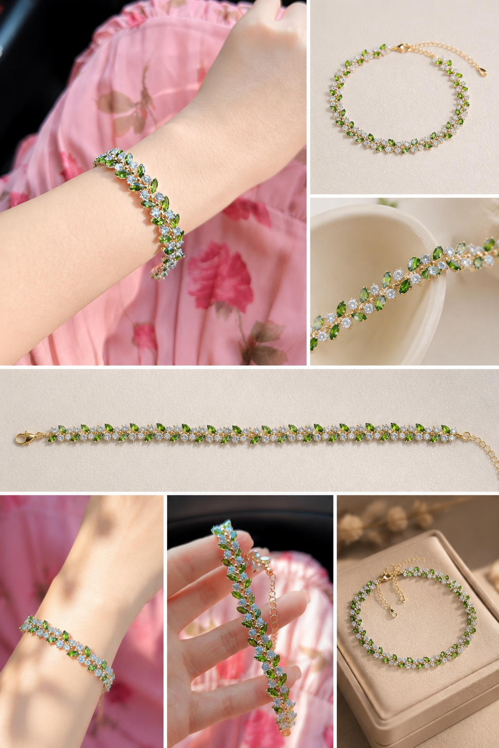 Olive Leaf Crystal Bracelet