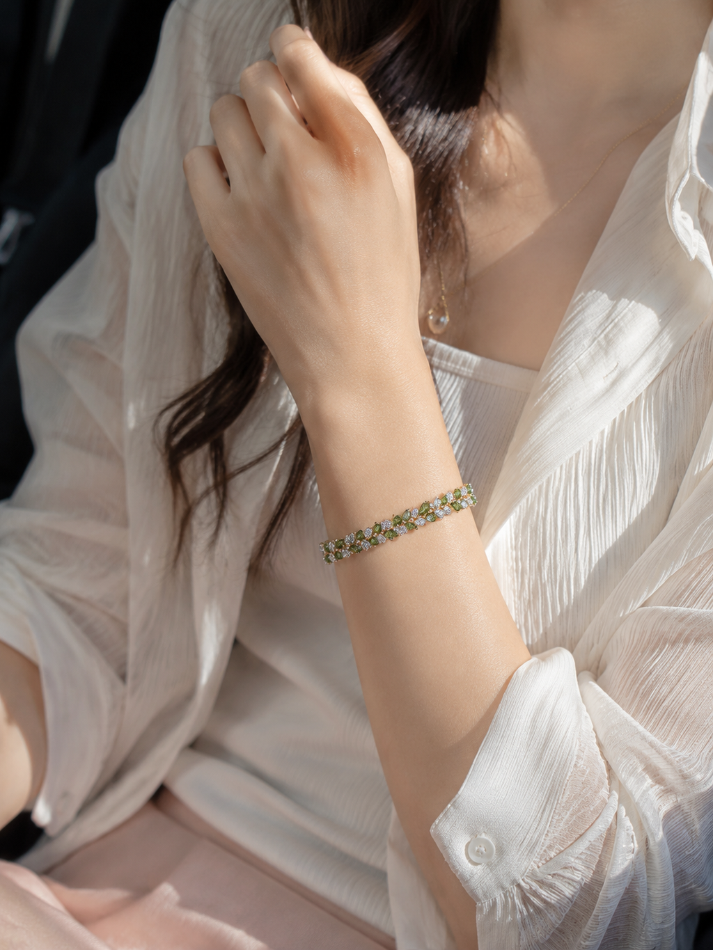 Olive Leaf Crystal Bracelet